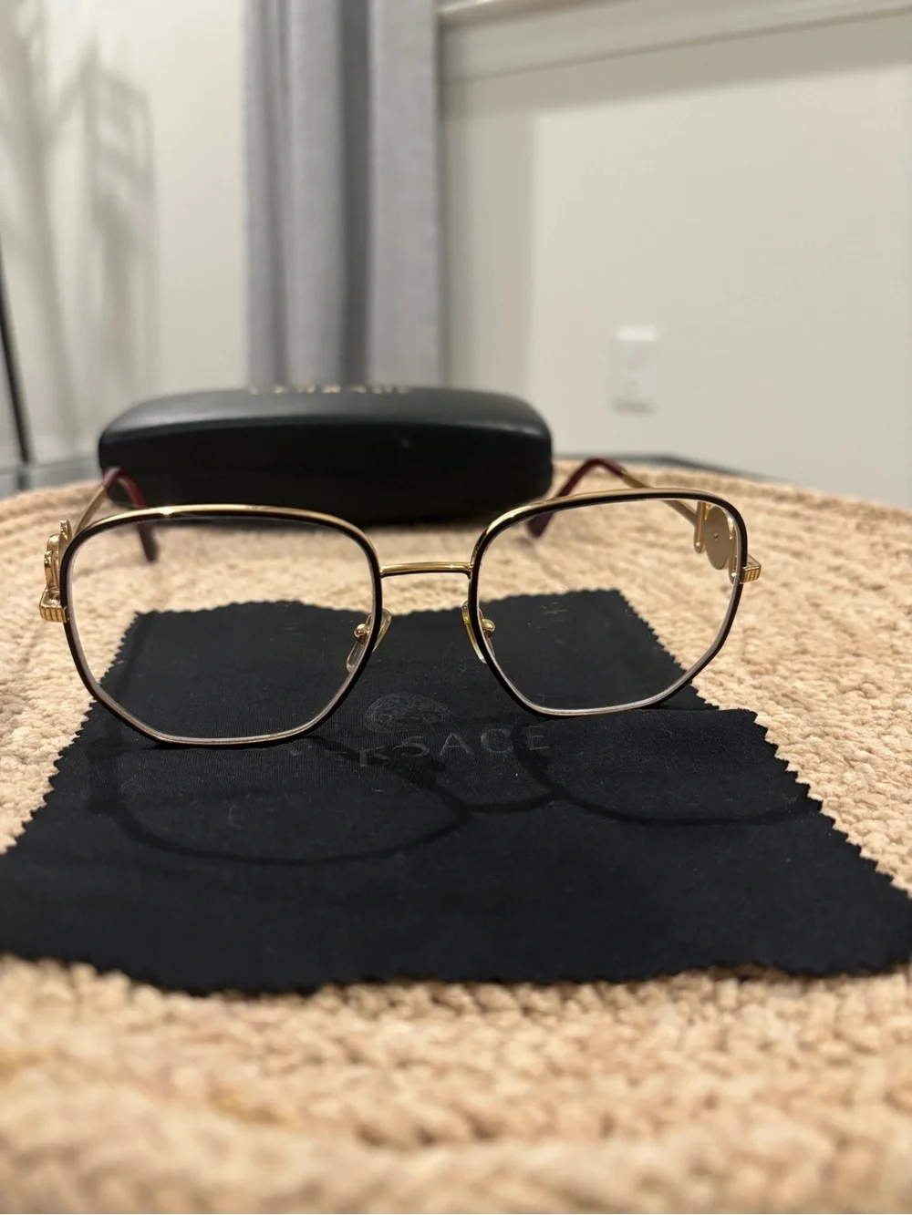 Versace Burgundy/Gold Eyeglass Frames + Case